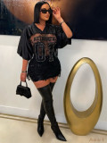 Printed loose perspective lace patchwork T-shirt short sleeved top