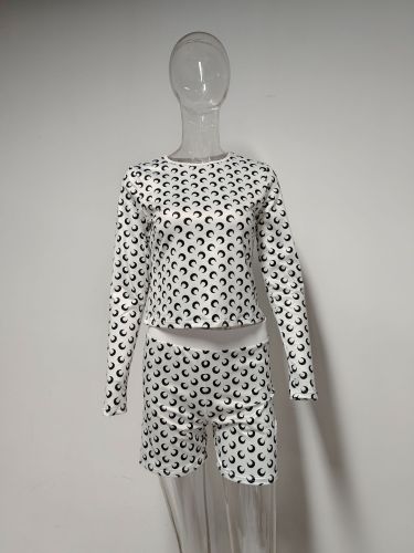 Moon print base top and shorts set
