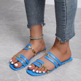 Large size color blocked flat sandals