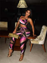 Color blocking printed top, vest, pants set