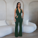 Deep V hollow metal buckle one-piece pants
