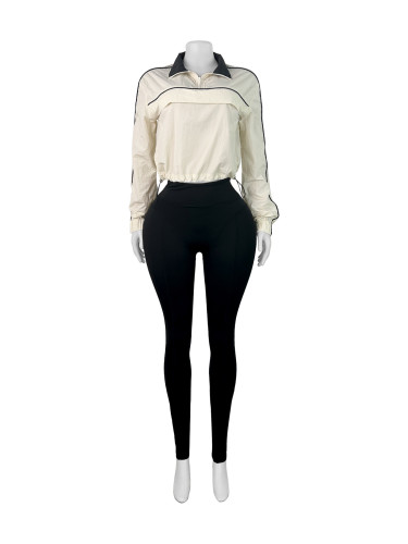 Drawstring waist nylon top yoga pants two-piece set