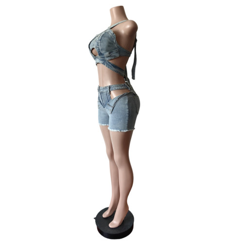 Strapless elastic shorts set with straps