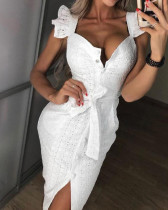 Square collar embroidered hip hugging dress
