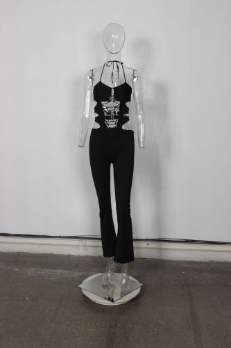 Hanging neck tie and backless jumpsuit