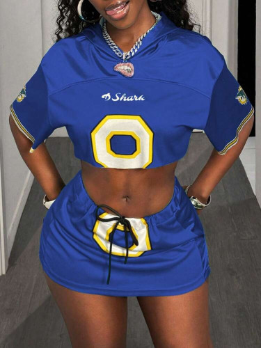 Short sleeved hooded top with lace up skirt set
