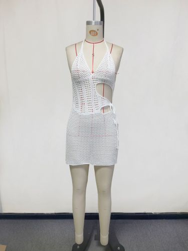 Knitted chest hugging hollow out backless knitted hip hugging dress