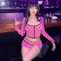 Round neck low cut open navel slim fit shorts set