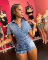 Washed elastic 3D pocket jumpsuit