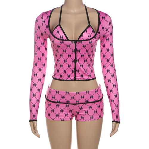 Round neck low cut open navel slim fit shorts set