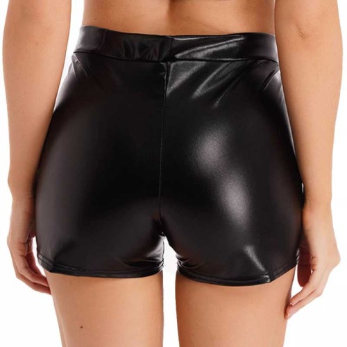 Shiny shorts, tight fitting lacquered leather bag, hip shorts