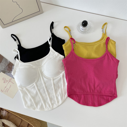 Strap vest with base, short sleeveless top with chest cushion, strapless