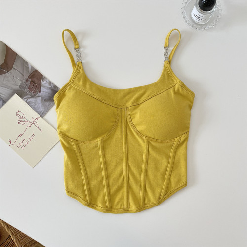 Strap vest with base, short sleeveless top with chest cushion, strapless