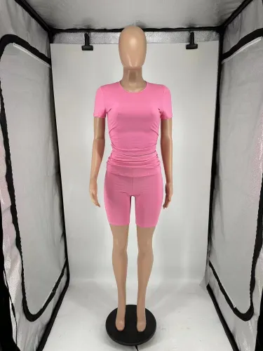 Short sleeved round neck flared shorts two-piece set