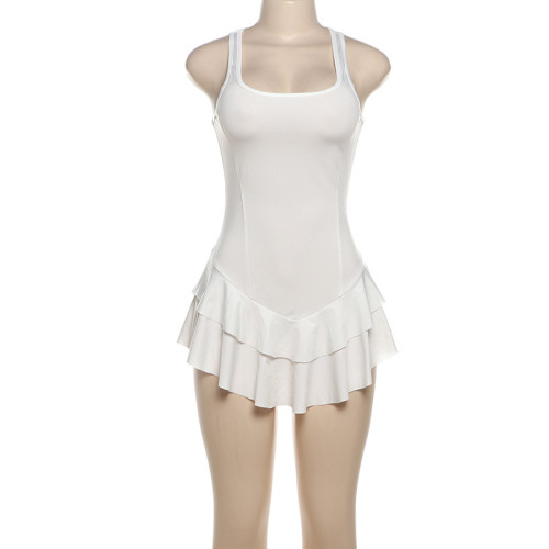 Square neck low cut sleeveless suspender short dress