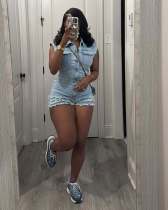 Elastic denim sleeveless slim fit jumpsuit