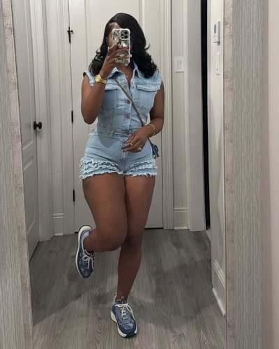 Elastic denim sleeveless slim fit jumpsuit
