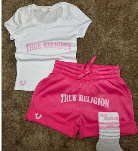 Letter short sleeved shorts round neck two-piece set B8296