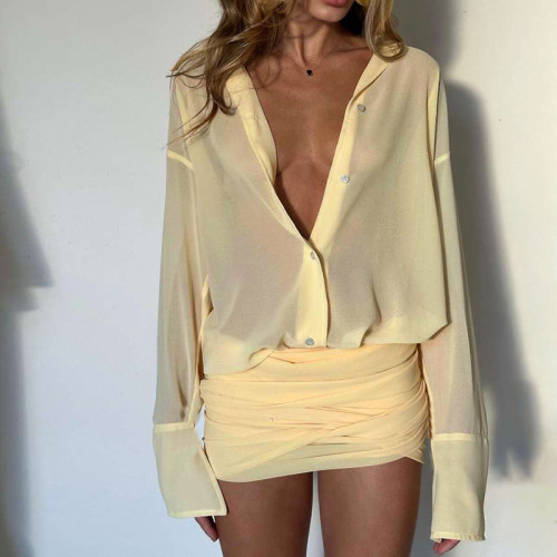Collar, hip hugging, strappy shirt dress