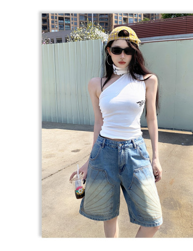 High waisted straight leg five quarter jeans and wide leg five quarter pants