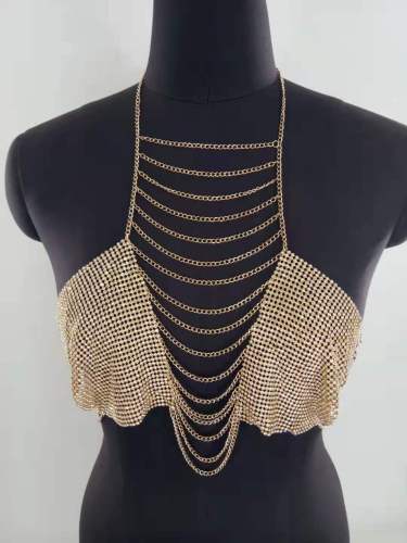 Water diamond inlaid fabric tassel chain hanging neck top body chain