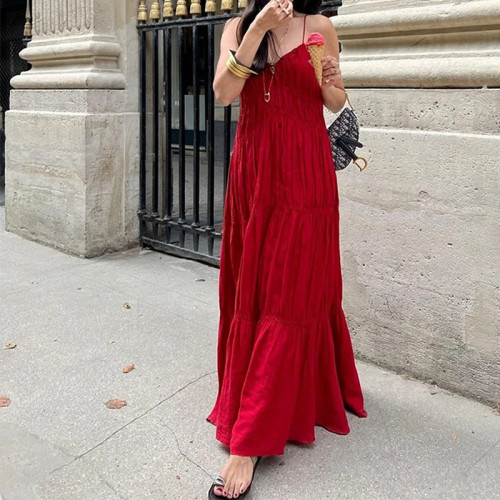 Solid color camisole long dress