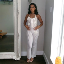Knitted hollow out backless jumpsuit