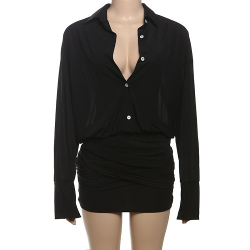 Collar, hip hugging, strappy shirt dress