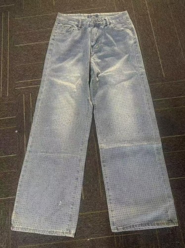 Hot stamping star high waisted washed denim pants straight leg pants