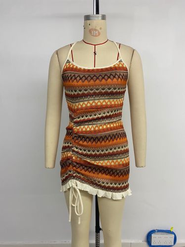 Strap embroidered short dress