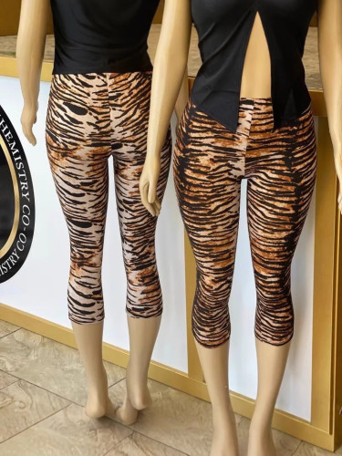Leopard print high waisted slim fit pants
