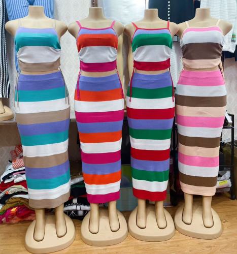 Knitted Rainbow Strap Skirt Set
