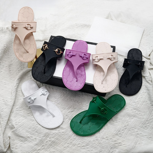 Jelly colored flip flops