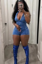 Threaded distressed collar tight jumpsuit