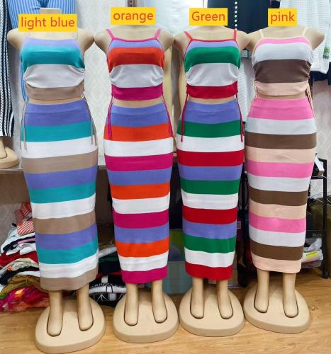 Knitted Rainbow Strap Skirt Set