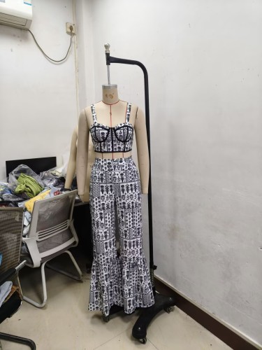 Shoulder strap top high waisted flared pants two-piece set