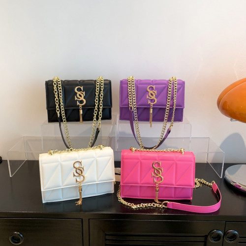 Single shoulder crossbody small square bag, solid color checkered women's bag