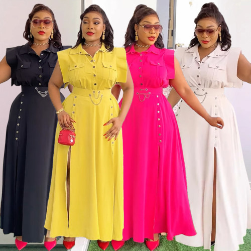 Solid color lapel sleeveless workwear split long skirt two-piece set