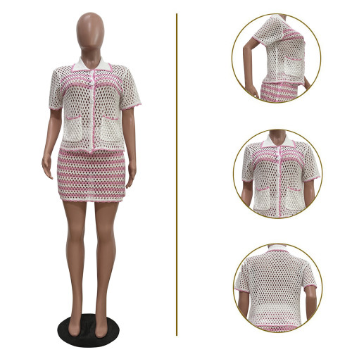 Loose knit mini suit beach skirt set
