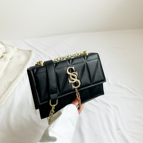 Single shoulder crossbody small square bag, solid color checkered women's bag