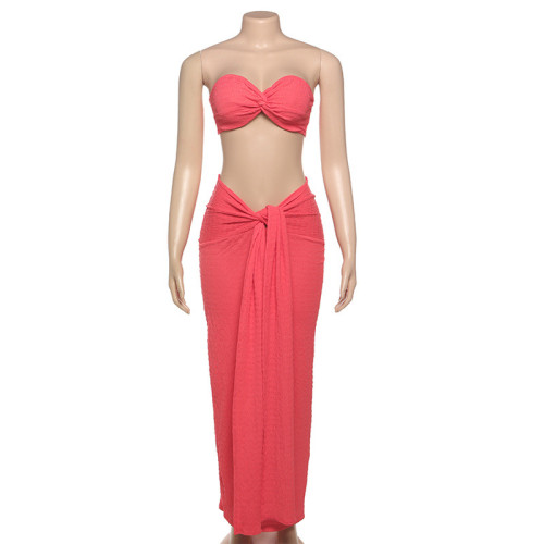Strapless vest, hip hugging long skirt set