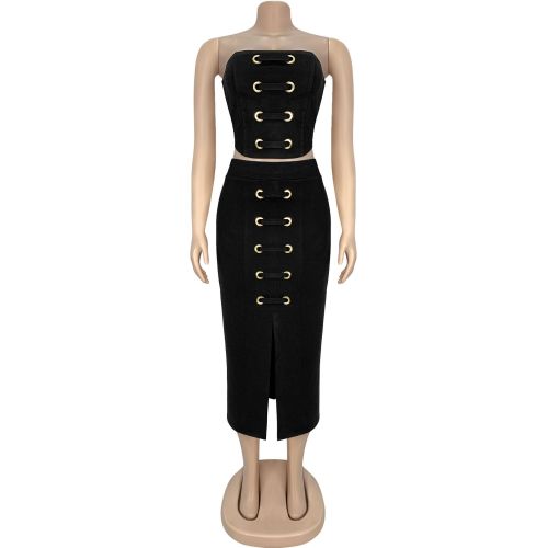 Strapless top, split skirt