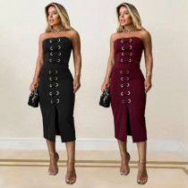 Strapless top, split skirt