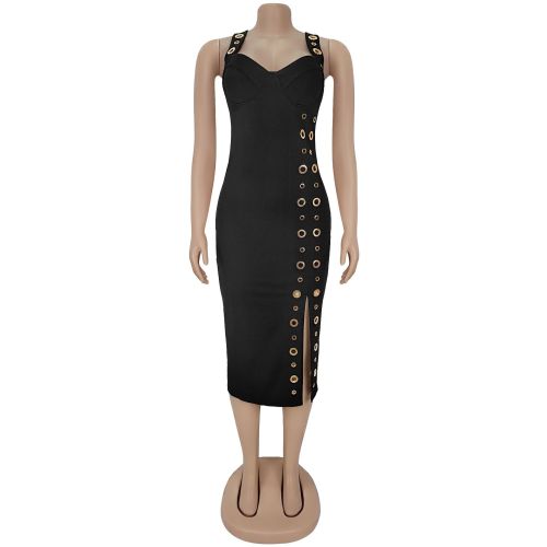 Slimming button decoration dress
