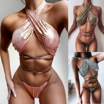 Serpentine strap swimsuit, split swimsuit