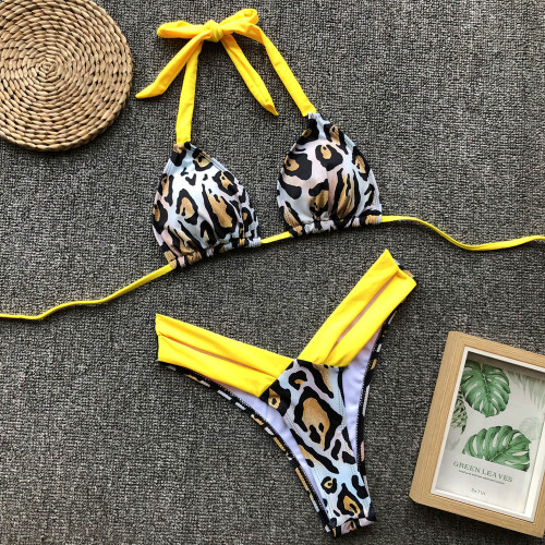 Leopard print bikini split swimsuit