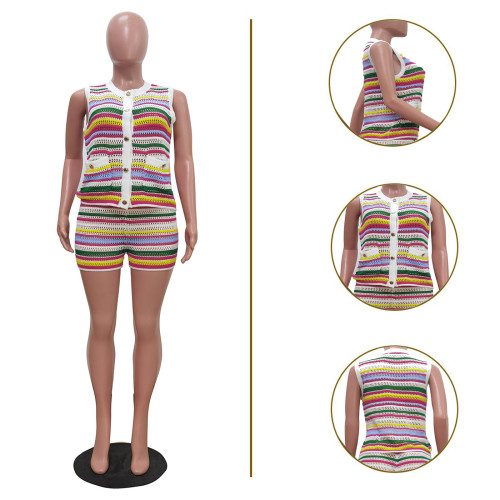 Colorful striped knitted suit