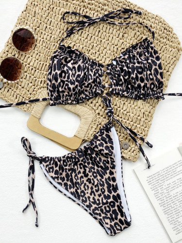 Split swimsuit sexy swimsuit solid color low waist bikini