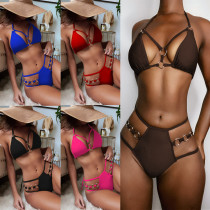 Split swimsuit triangle steel ring bikini