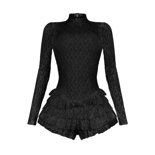 Lace long sleeved shorts with fungus edge backless jumpsuit